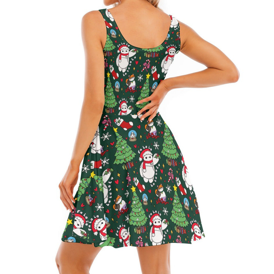 Robot Christmas Cheer - Women's Sleeveless Pocket Skater Dress