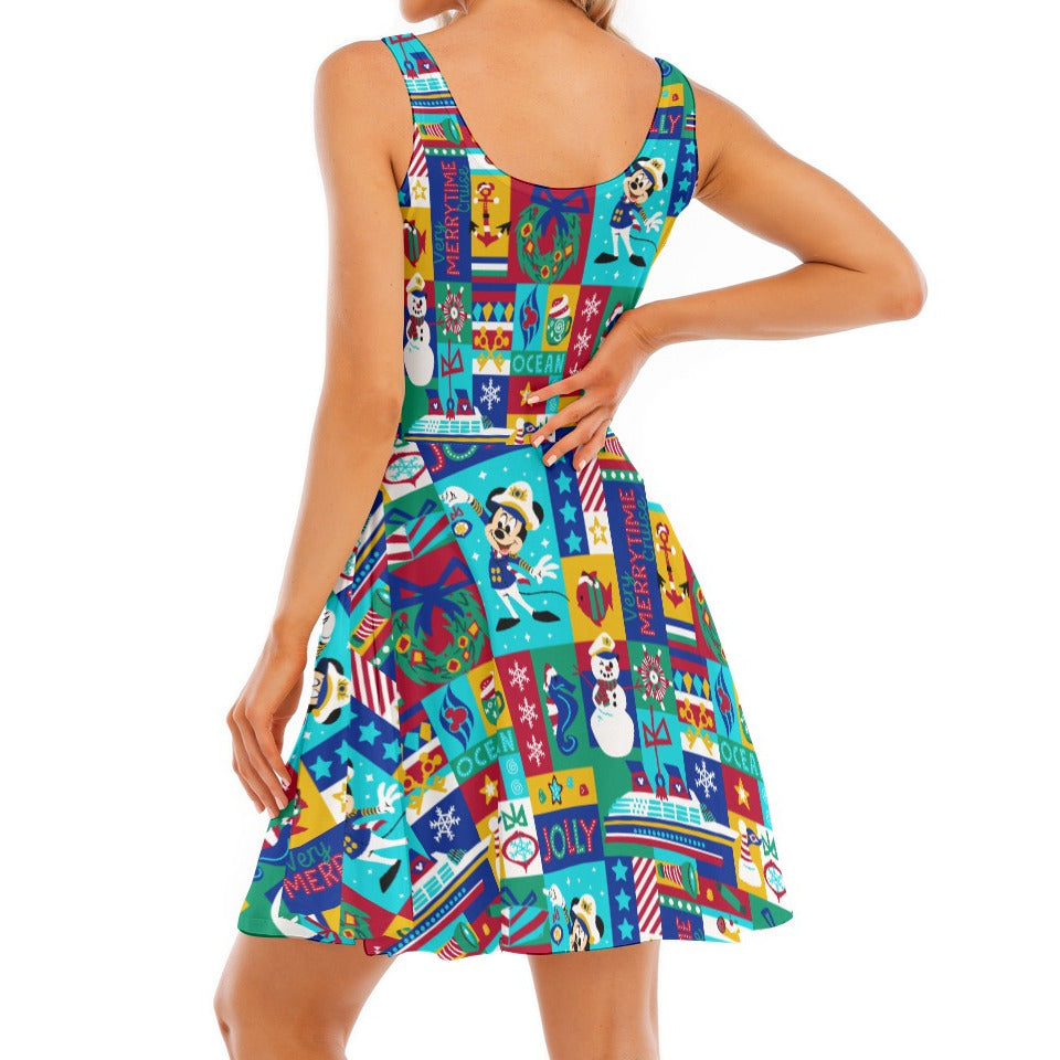 Sailor's Merry-at-Sea Patchwork - Women's Sleeveless Pocket Skater Dress