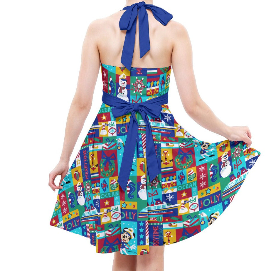 Sailor's Merry-at-Sea Patchwork - Women's Halter Vintage Pocket Dress