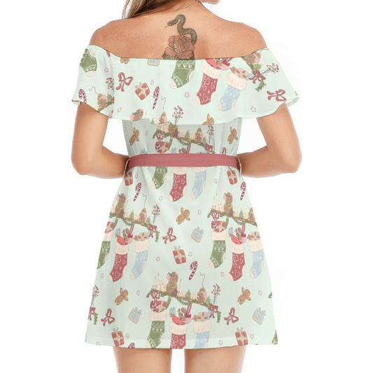 Fairytale Christmas Stocking Stowaways - Women's Off-shoulder Ruffle Dress
