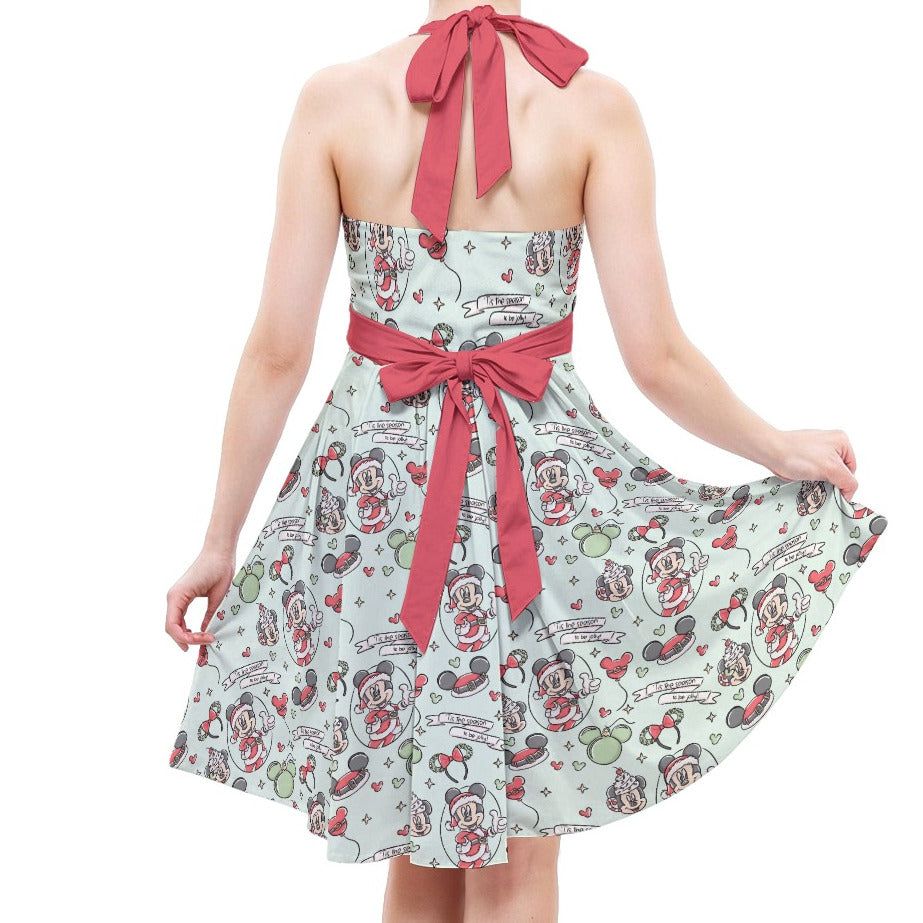 Mouse Pair Jolly Holiday - Women's Halter Vintage Pocket Dress