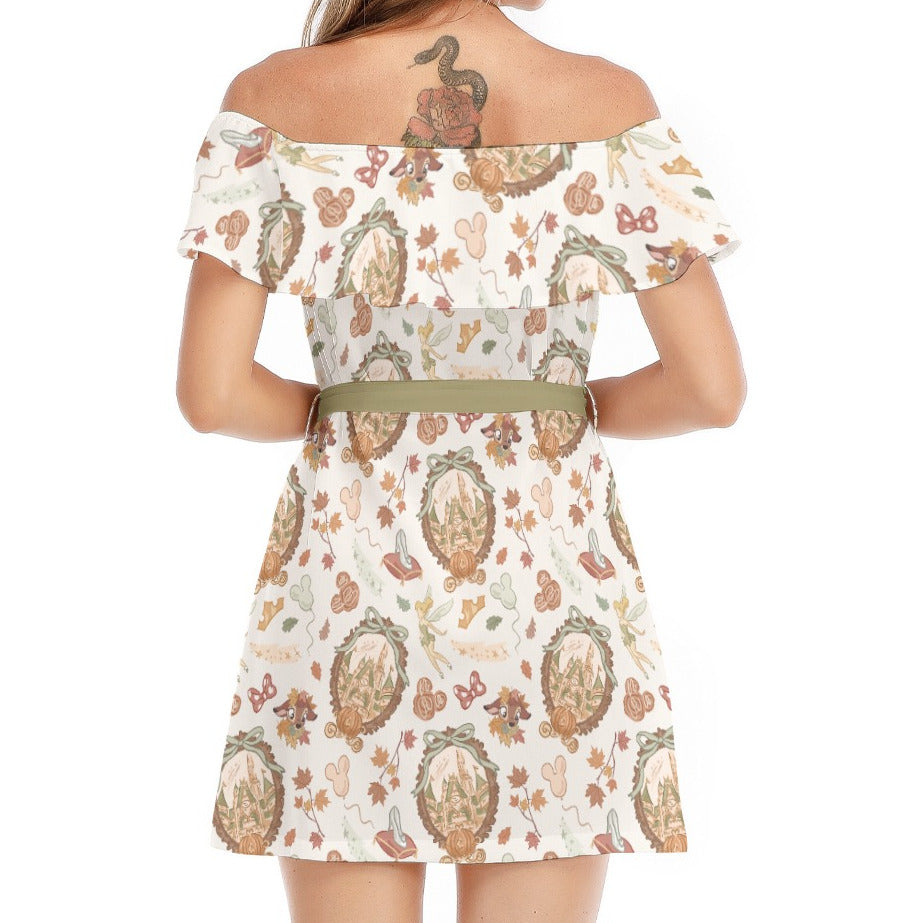 Fairy Fall Cameos - Women's Off-shoulder Ruffle Dress