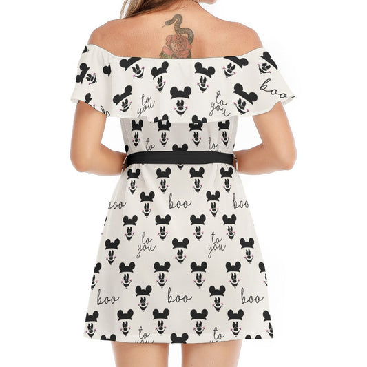 Spooky Mouse Greetings - Women's Off-shoulder Ruffle Dress