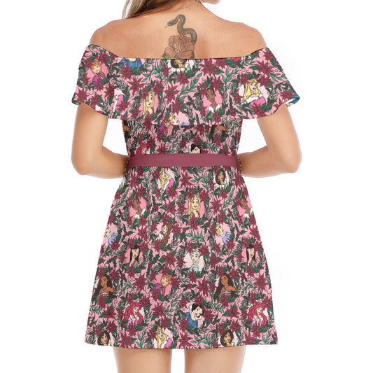 Poinsettia Princess Posse - Women's Off-shoulder Ruffle Dress