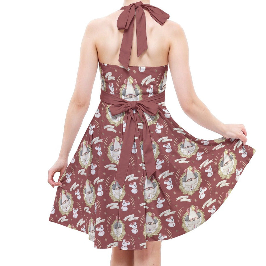 Mouse and Bow Snow Gnomes - Women's Halter Vintage Pocket Dress