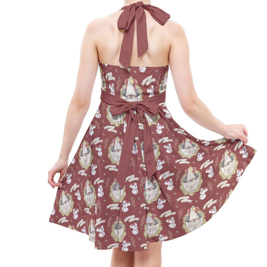 Mouse and Bow Snow Gnomes - Women's Halter Vintage Pocket Dress