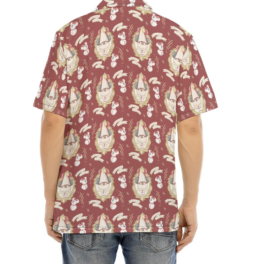 Mouse and Bow Snow Gnomes - Men's Hawaiian Button Up Shirt