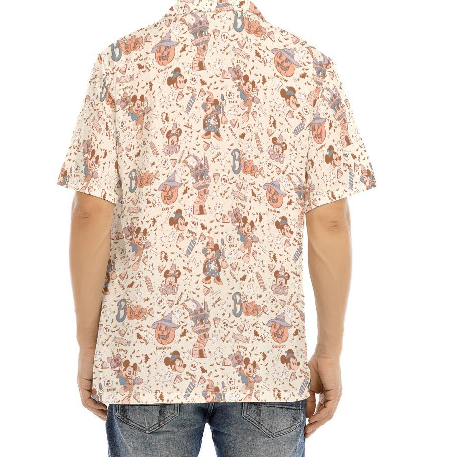 Vintage Halloween Doodles - Men's Hawaiian Button Up Shirt