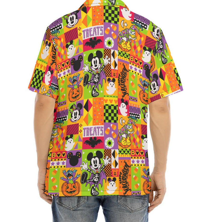 Spooky Patchwork Treats - Men's Hawaiian Button Up Shirt