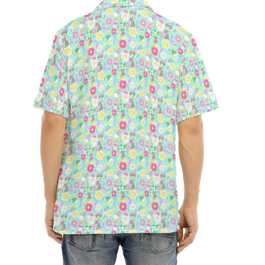 Neon Spring Floral Friends - Men's Hawaiian Button Up Shirt