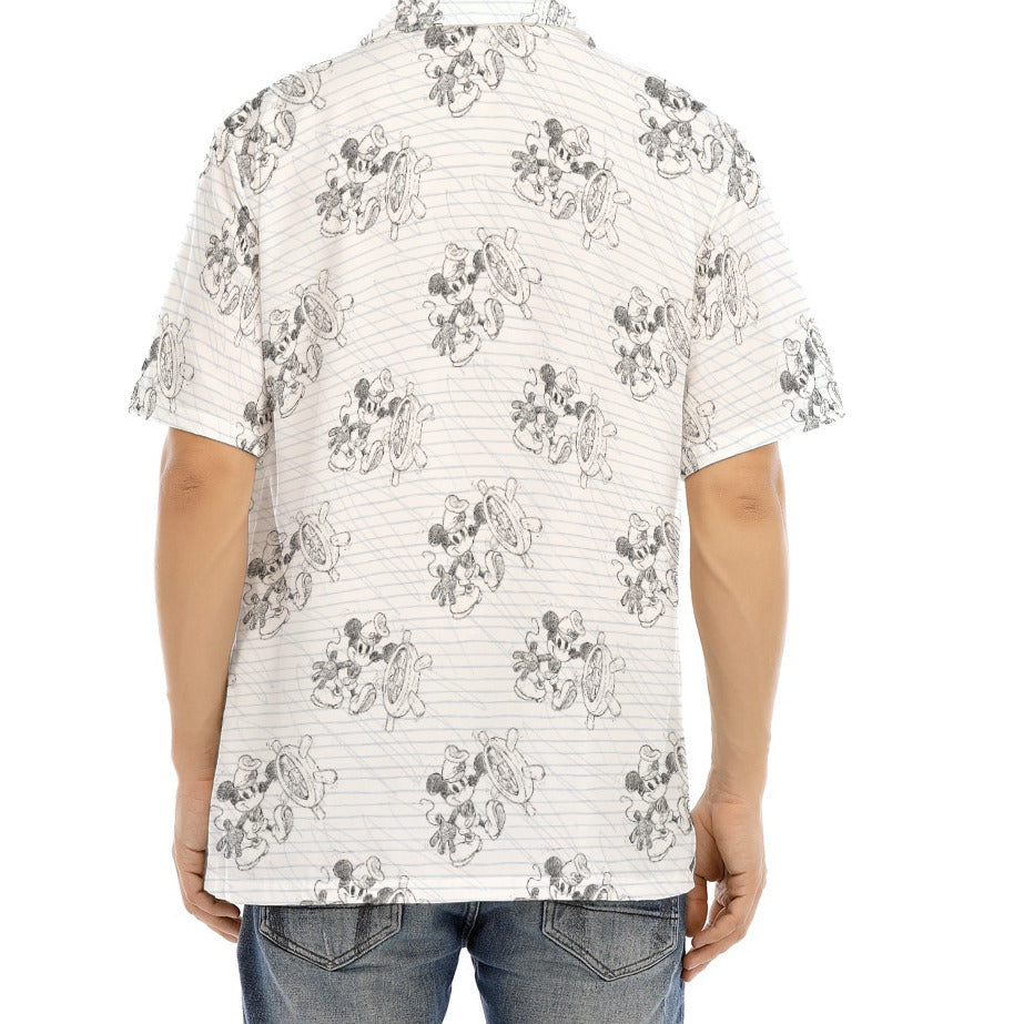 Sketch of Steamboat Mouse - Men's Hawaiian Button Up Shirt