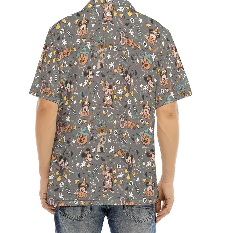 Spooky Spellbook Doodles - Men's Hawaiian Button Up Shirt