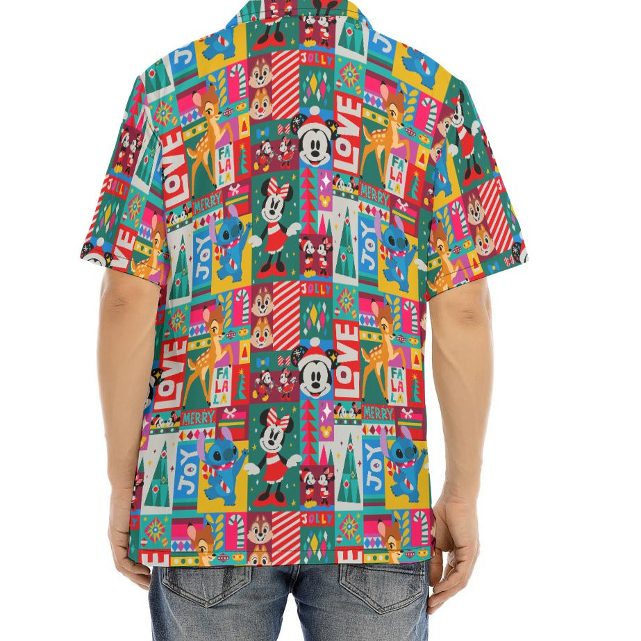 Mouse Christmas Colorblock - Men's Hawaiian Button Up Shirt