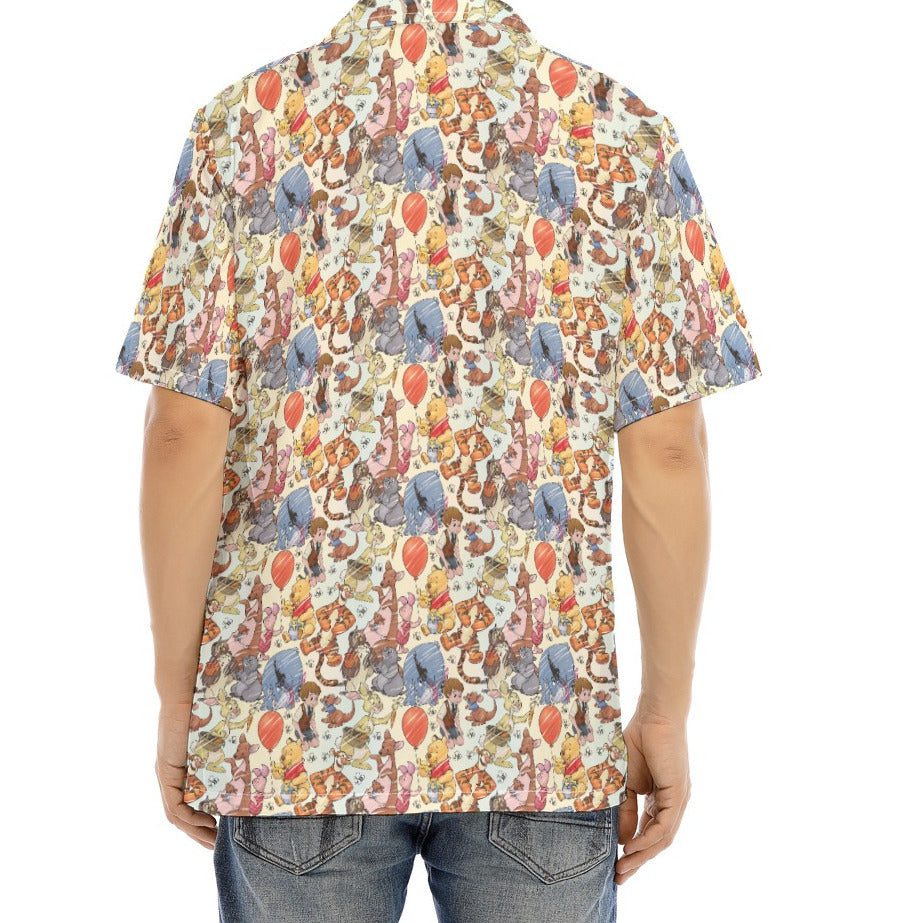 Woodland Friends Sketch - Men's Hawaiian Button Up Shirt