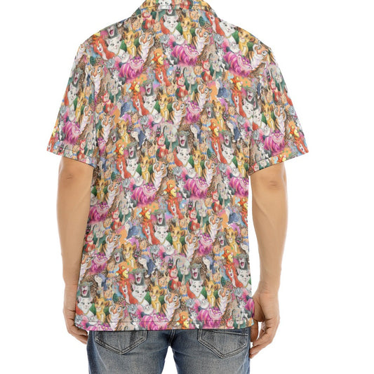 Whimsical Storybook Cats - Men's Hawaiian Button Up Shirt