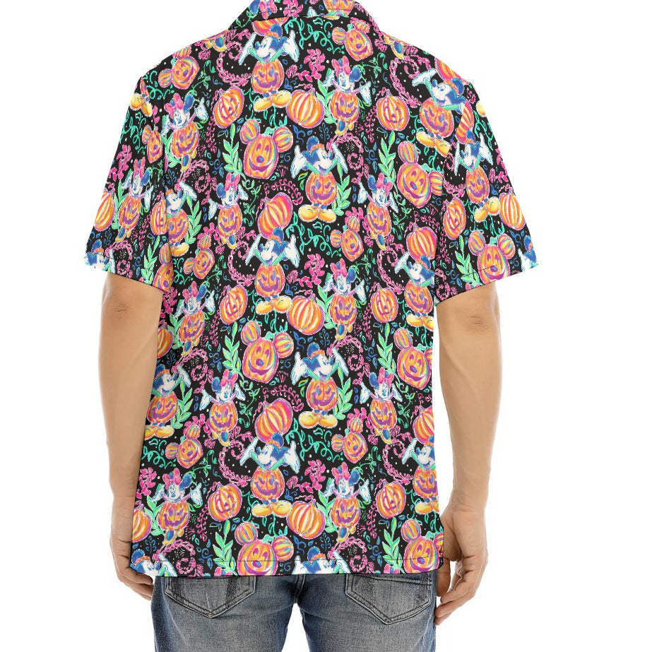Mouse and Friends Pumpkin Parade - Men's Hawaiian Button Up Shirt