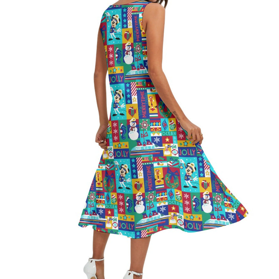 Sailor's Merry-at-Sea Patchwork - Women’s Diagonal Pocket Midi Dress