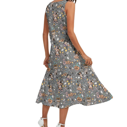 Spooky Spellbook Doodles - Women’s Diagonal Pocket Midi Dress