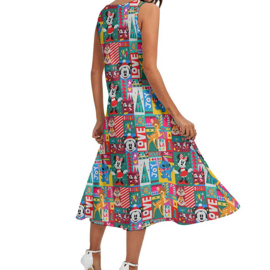 Mouse Christmas Colorblock - Women’s Diagonal Pocket Midi Dress