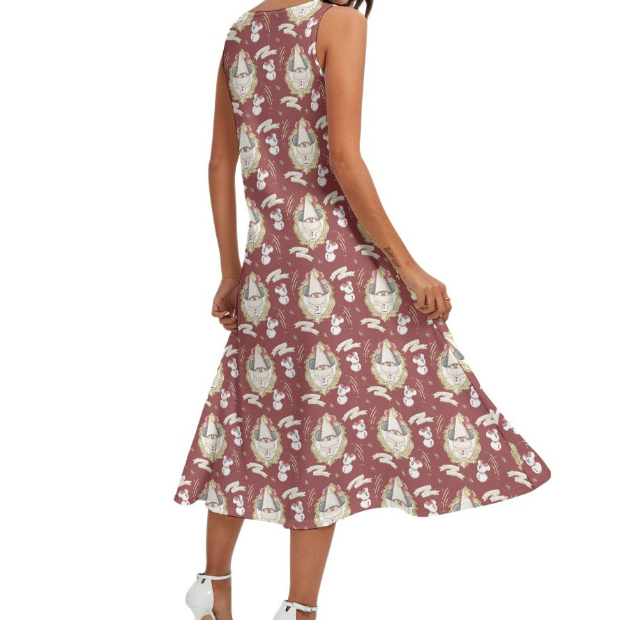 Mouse and Bow Snow Gnomes - Women’s Diagonal Pocket Midi Dress