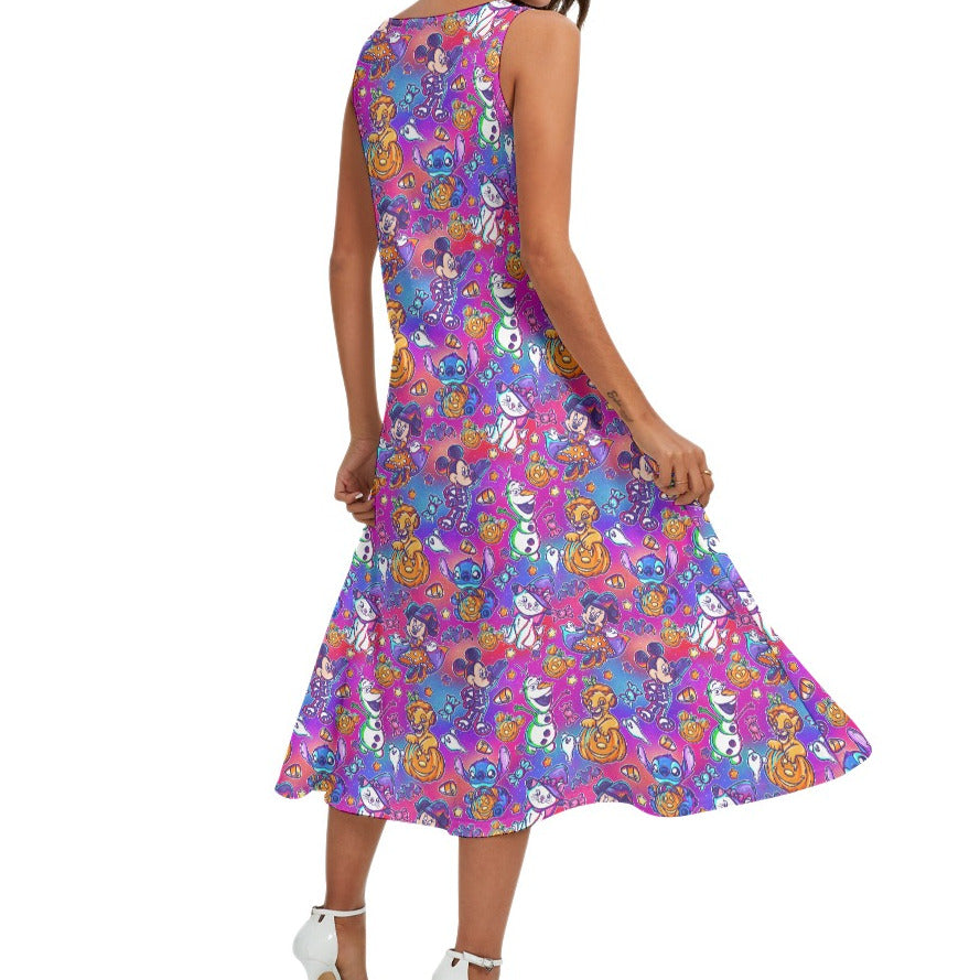Classic Character Halloween Mashup - Women’s Diagonal Pocket Midi Dress
