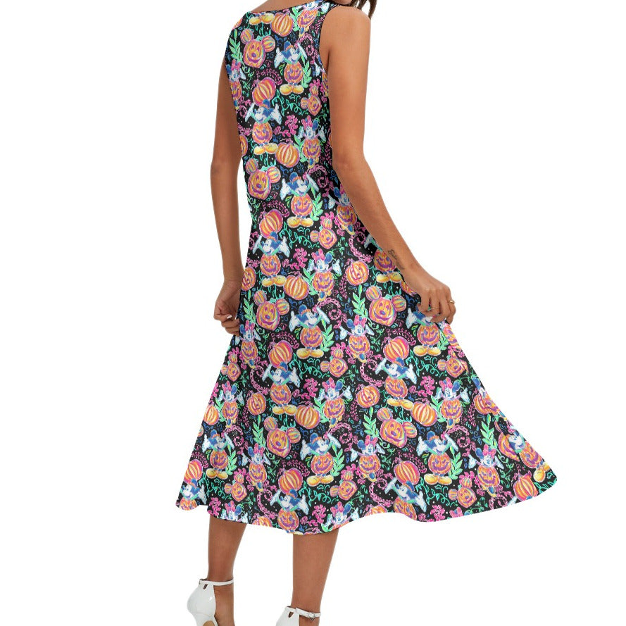 Mouse and Friends Pumpkin Parade - Women’s Diagonal Pocket Midi Dress