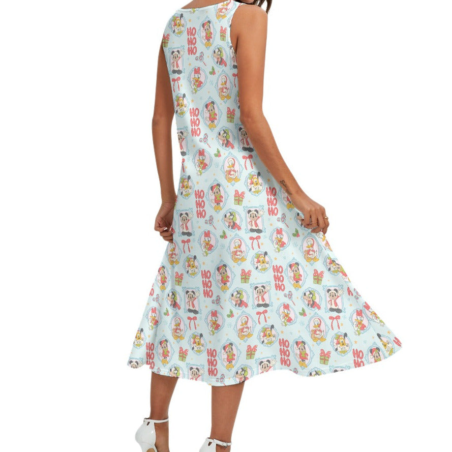 Holiday Character Ho Ho Cameos - Women’s Diagonal Pocket Midi Dress