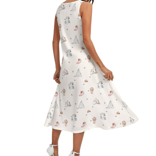 Storybook Christmas Cameo Mix - Women’s Diagonal Pocket Midi Dress