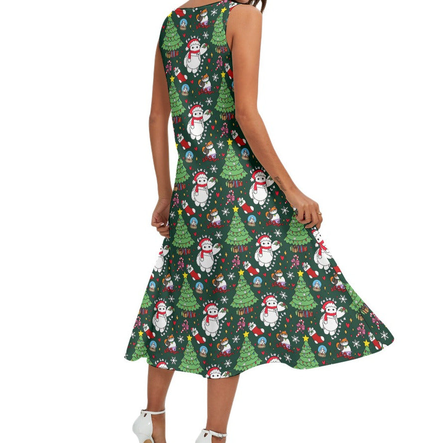 Robot Christmas Cheer - Women’s Diagonal Pocket Midi Dress