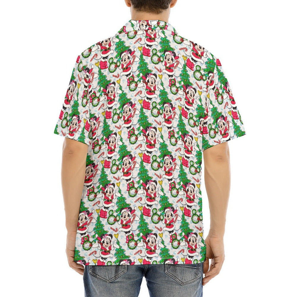 Santa Mouse with Sparkle - Men's Hawaiian Button Up Shirt