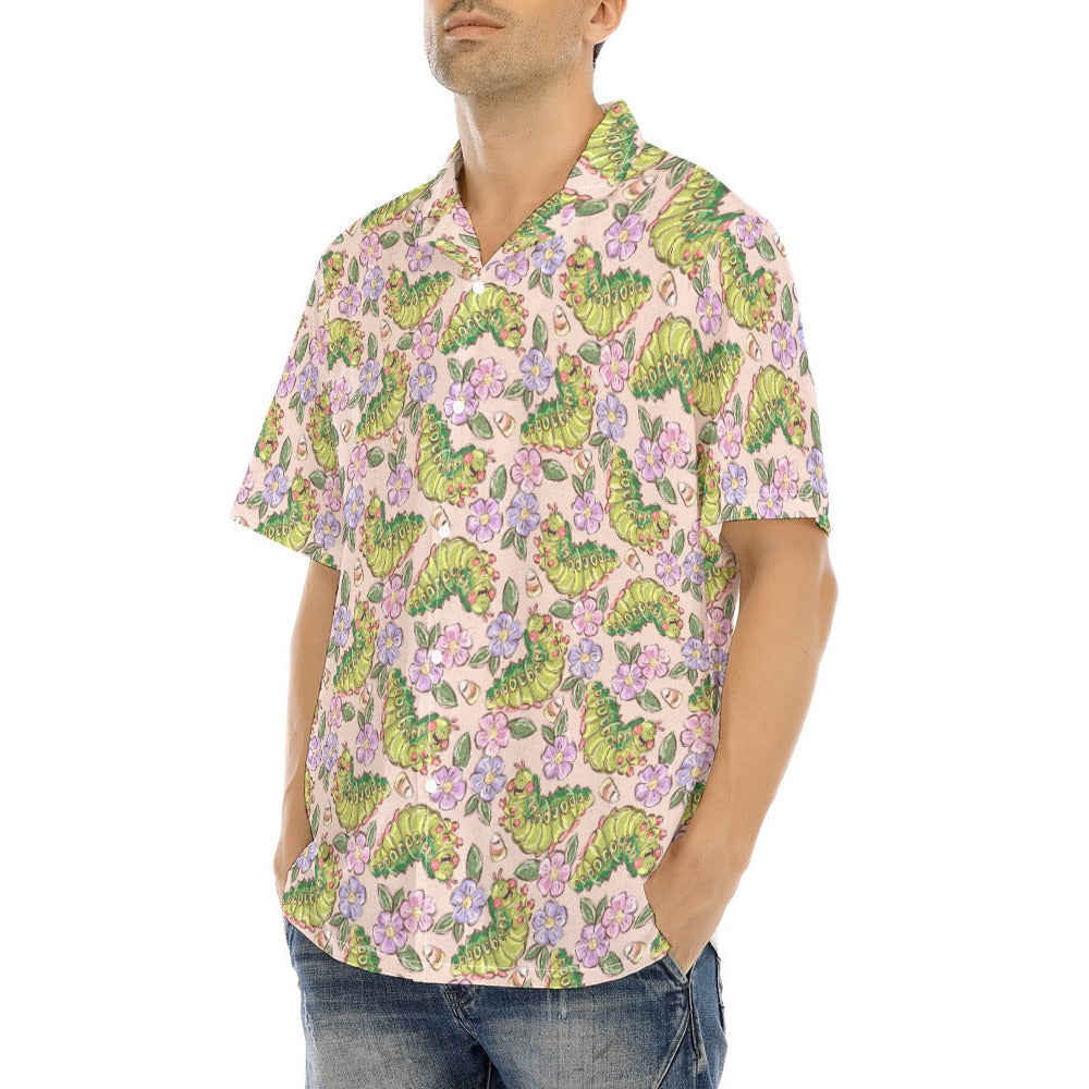 Cheerful Caterpillar Garden - Men's Hawaiian Button Up Shirt