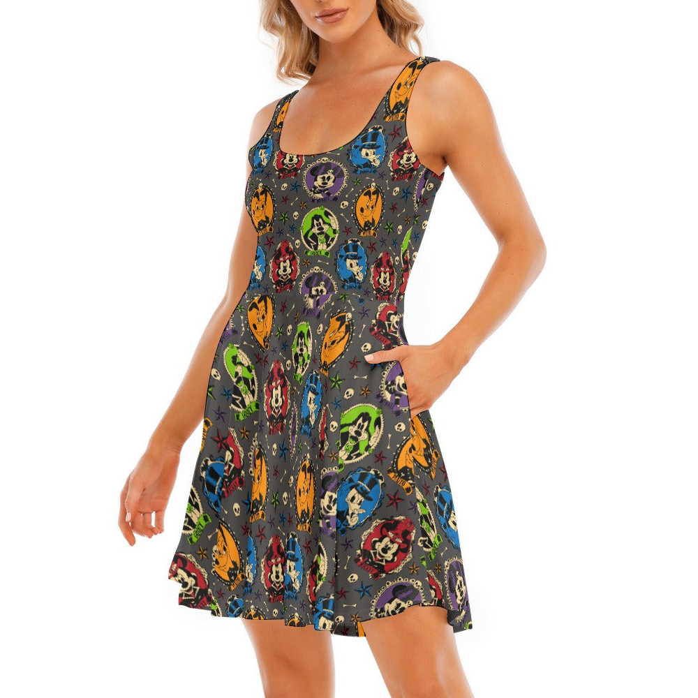 Gothic Halloween Cameos - Women's Sleeveless Pocket Skater Dress
