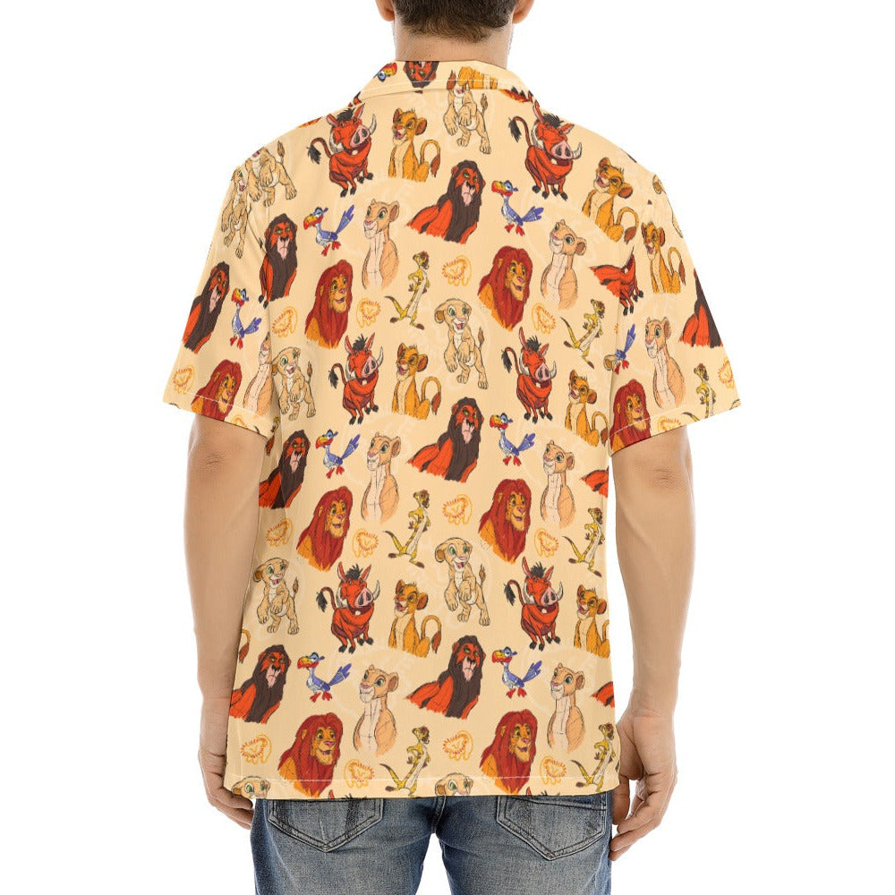 Sketched Savanna Friends - Men's Hawaiian Button Up Shirt