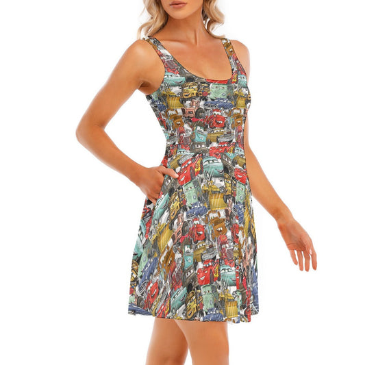 Racing Legends Sketch - Women's Sleeveless Pocket Skater Dress