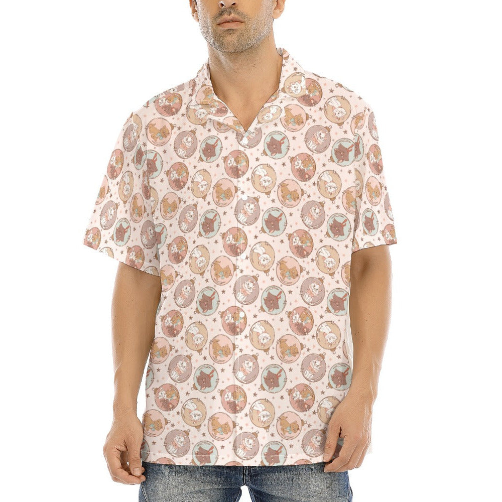 Festive Feline Baubles - Men's Hawaiian Button Up Shirt