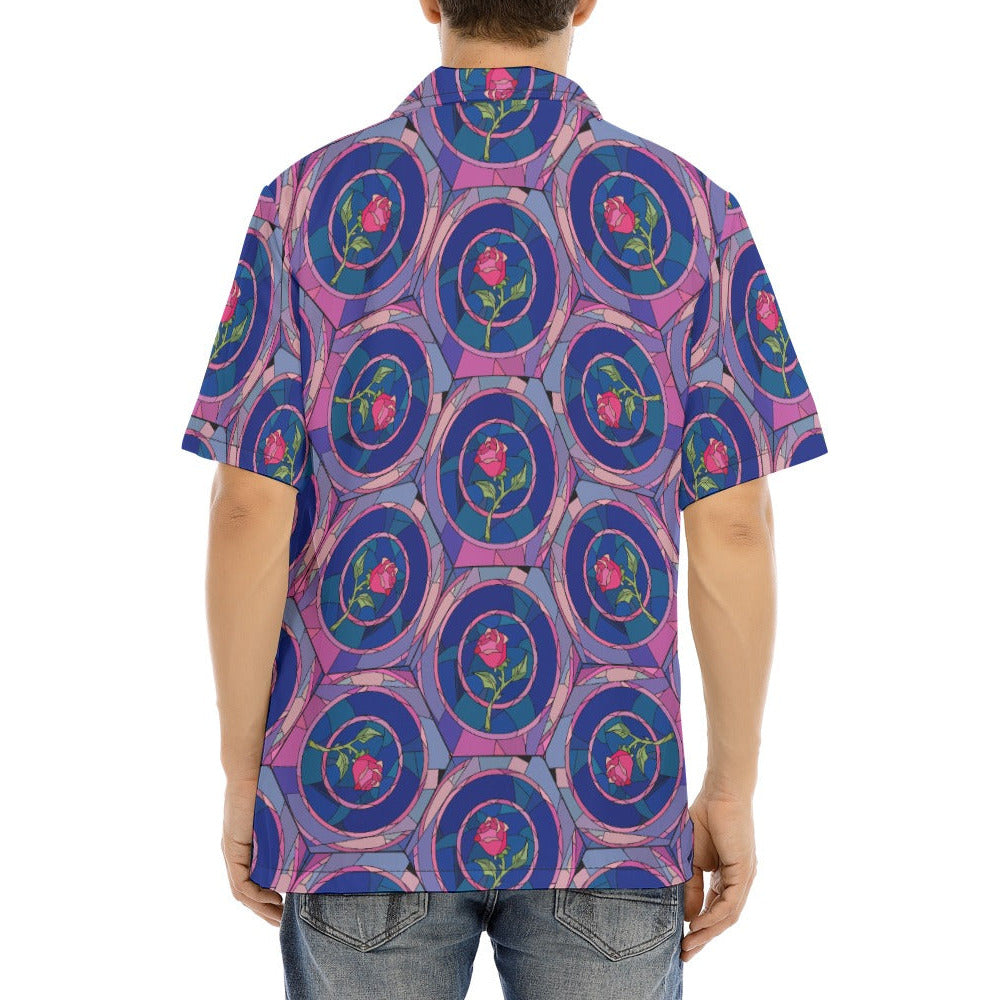 Enchanted Rose Stained Glass - Men's Hawaiian Button Up Shirt
