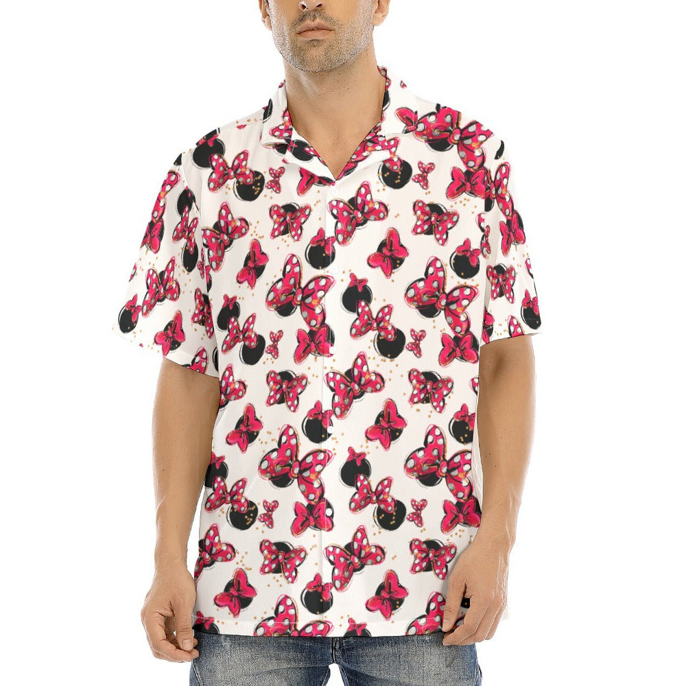 Polka Dot Bows & Mouse Ears - Men's Hawaiian Button Up Shirt