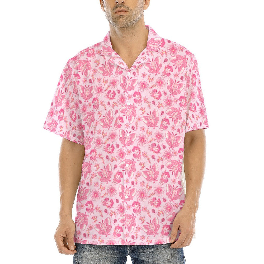 Pink Mushroom Moths - Men's Hawaiian Button Up Shirt