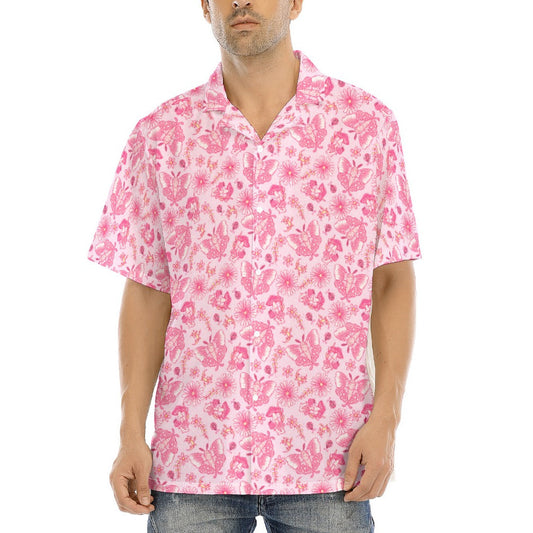 Pink Mushroom Moths - Men's Hawaiian Button Up Shirt