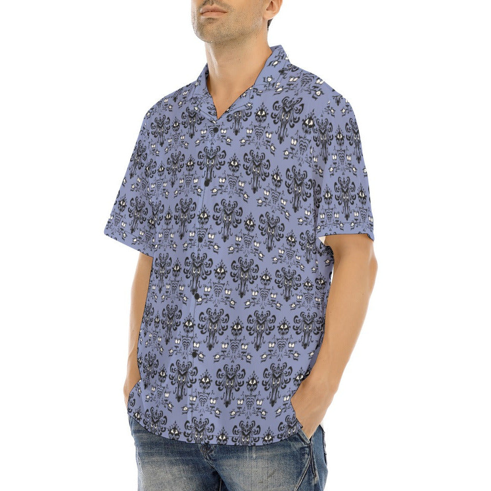 Spooky Mansion Wallpaper - Men's Hawaiian Button Up Shirt