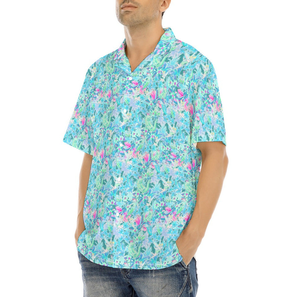 Bright Floral Flight - Neverland Adventure - Men's Hawaiian Button Up Shirt