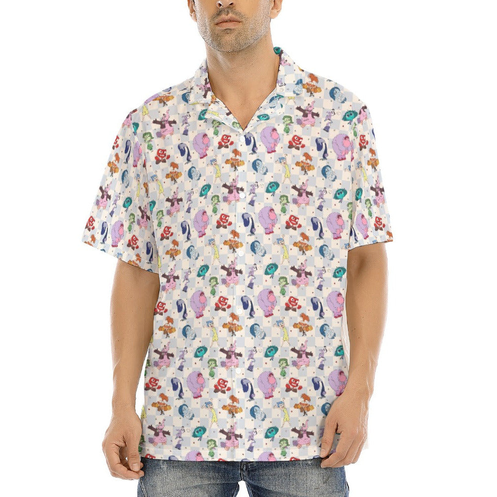 Blue Check Emotional Spectrum - Men's Hawaiian Button Up Shirt