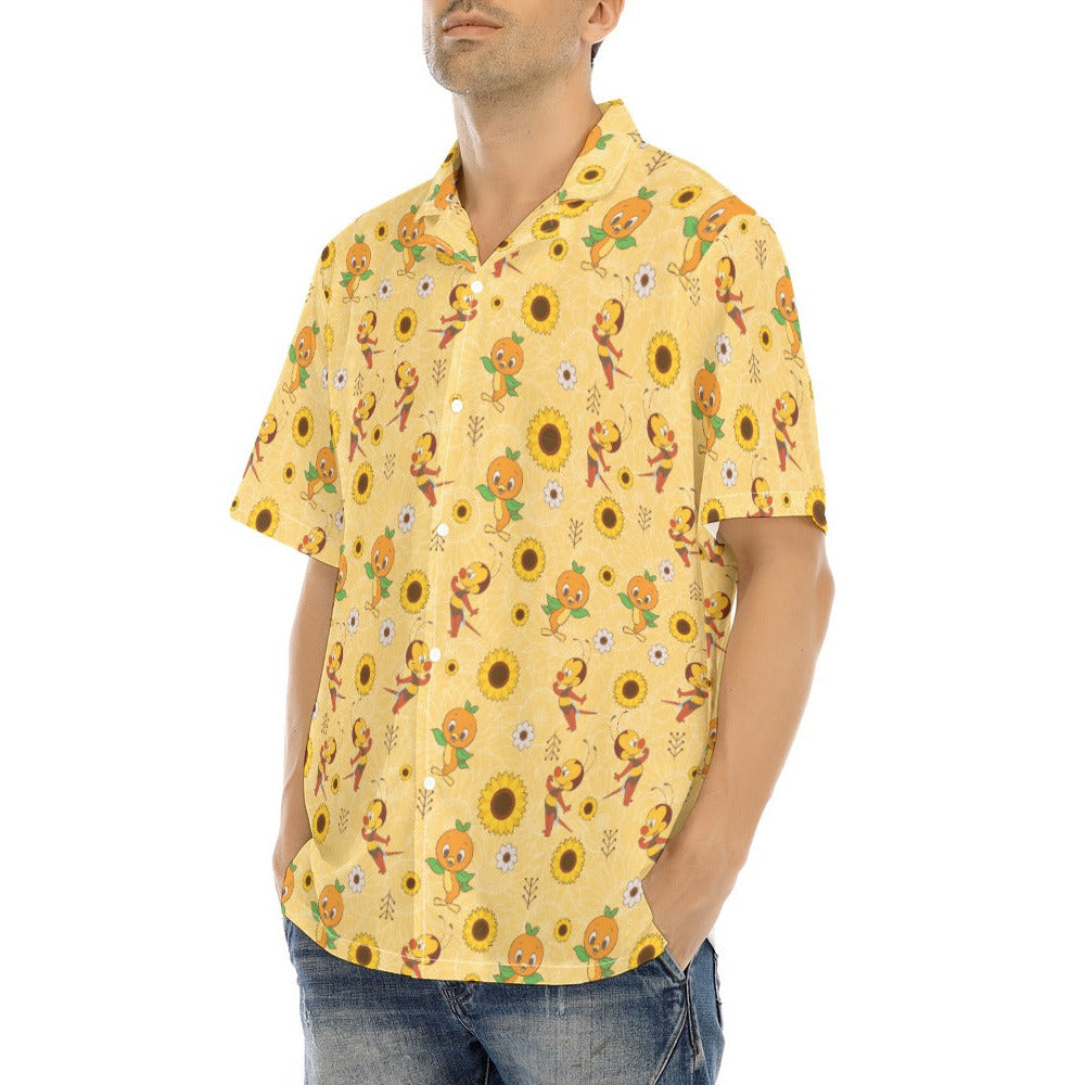 Cheerful Bee & Citrus Bird - Men's Hawaiian Button Up Shirt
