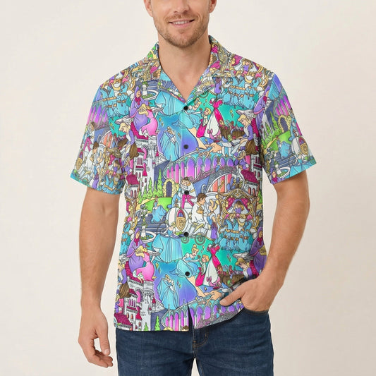 Glass Slipper Storybook Scenes - Men's Hawaiian Button Up Shirt