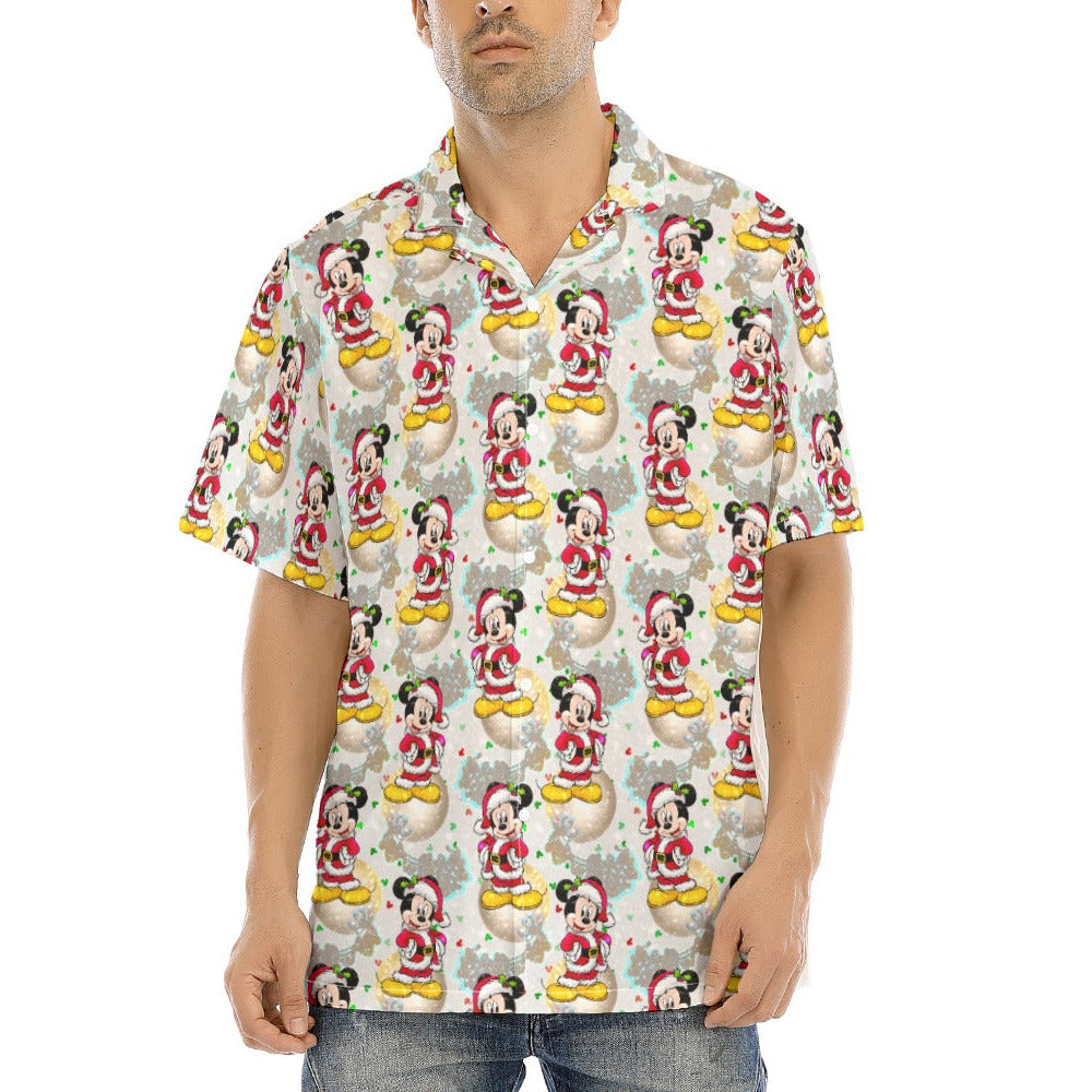 Santa Mouse Celebration - Men's Hawaiian Button Up Shirt