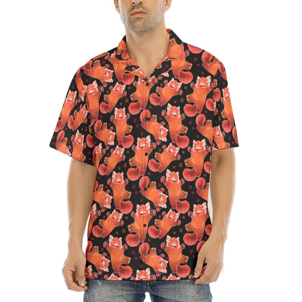 Scribbly Red Panda - Men's Hawaiian Button Up Shirt