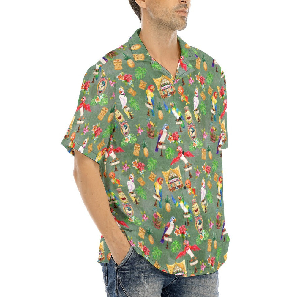 Orange Bird & Tiki Friends - Men's Hawaiian Button Up Shirt