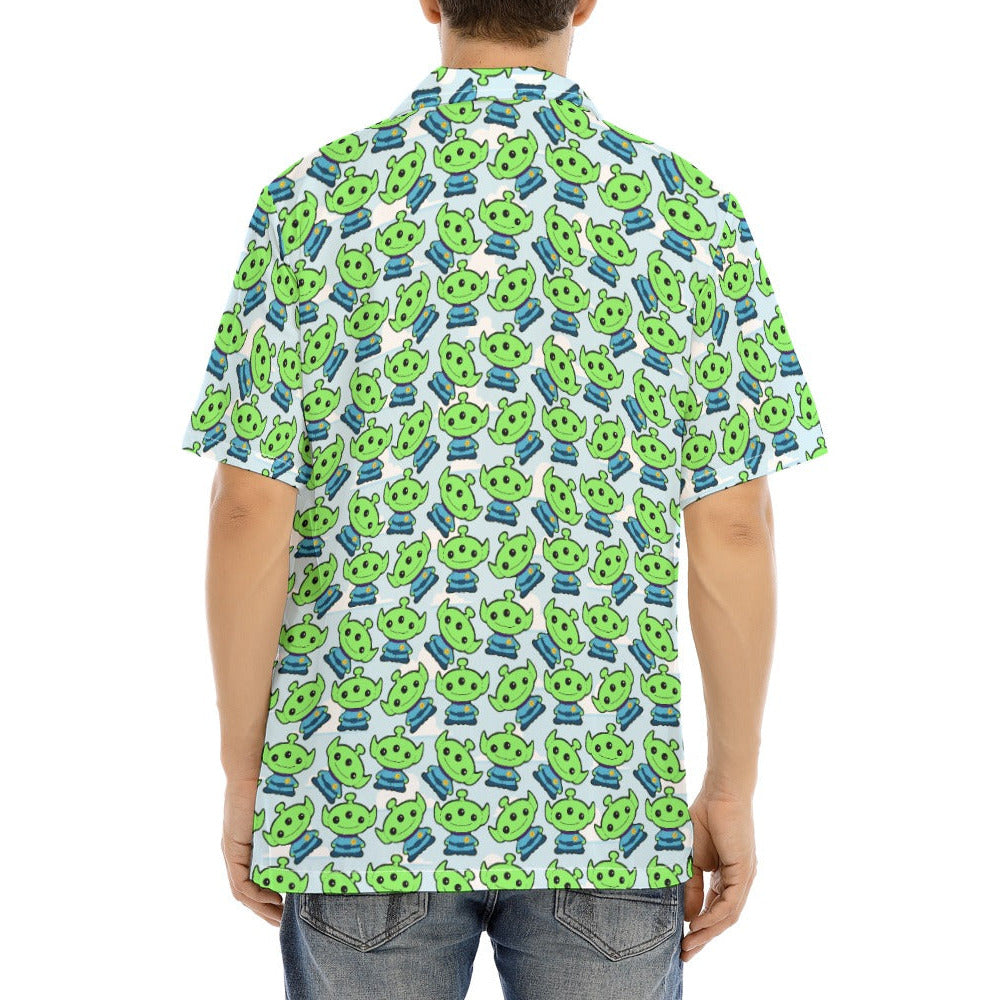 Little Green Space Aliens - Men's Hawaiian Button Up Shirt