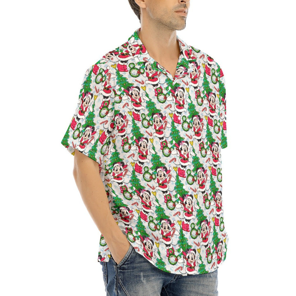 Santa Mouse with Sparkle - Men's Hawaiian Button Up Shirt