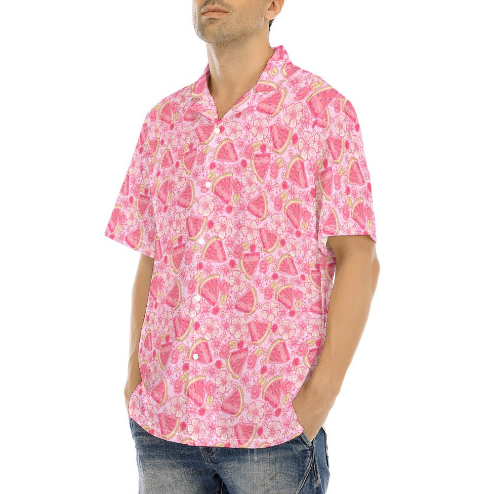 Summer Fruits - Watermelon - Men's Hawaiian Button Up Shirt